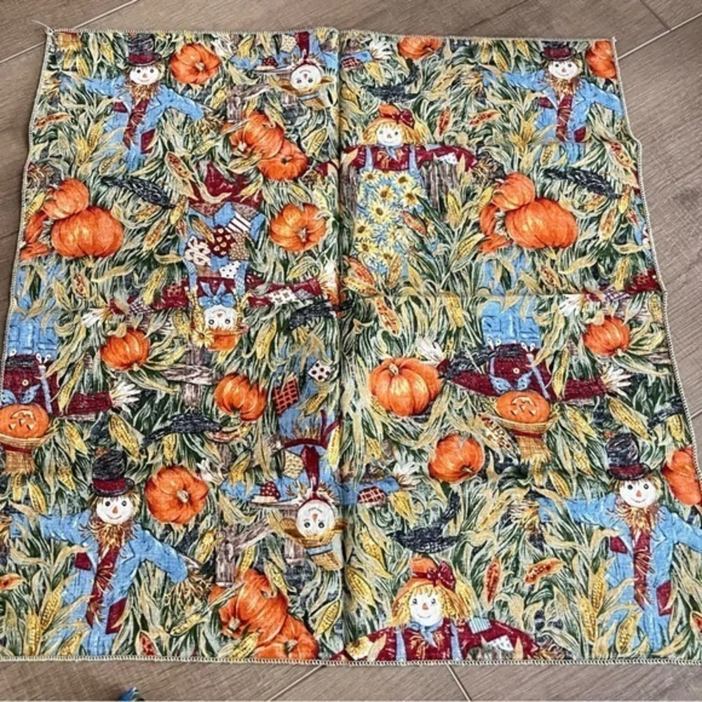 Thanksgiving Autumn Fall 8 Napkins Set Pumpkins Scarecrow Farm Handmade 16x16‎